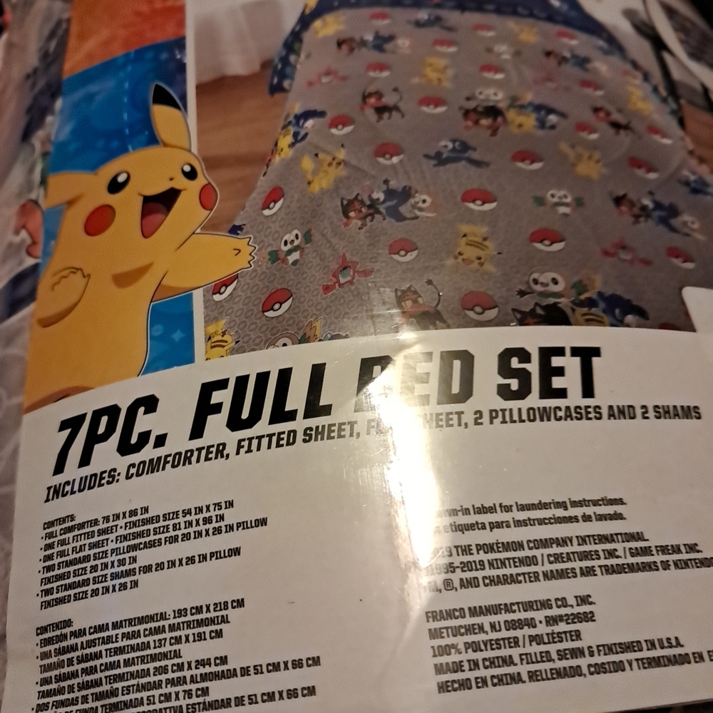 Pokemon Gray Comforter Set with Colorful Characters